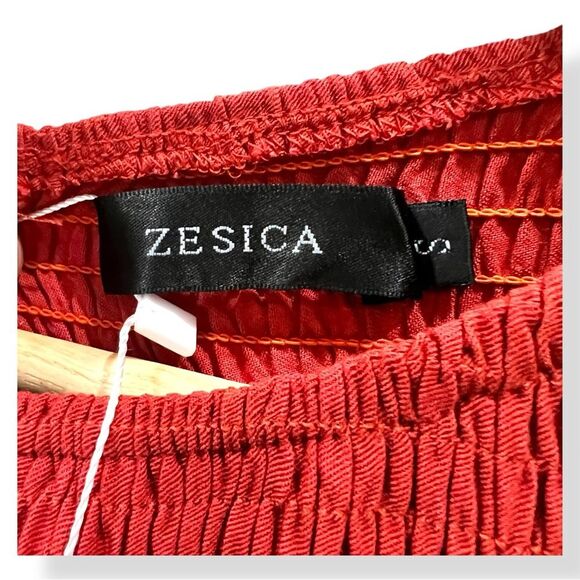 Cottagecore Smocked Tiered Midi Dress Flutter Sleeve Crewneck Rust Orange S NWT - Picture 7 of 16